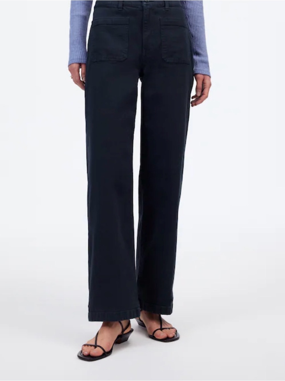Madewell Emmet Navy Blue Slim Wide-Leg Pants with Front Patch Pockets